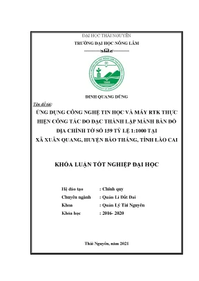 Luận văn tốt nghiệp ứng dụng công nghệ tin học và máy toàn đạc điện tử thực hiện công tác đo đạc bản đồ địa chính tờ số 159 tỷ lệ 1 1000 xã xuân quang huyện bảo thắng tỉnh lào cai