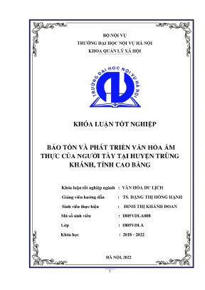 Luận văn tốt nghiệp bảo tồn và phát triển văn hóa ẩm thực của người tày tại huyện trùng khánh tỉnh cao bằng