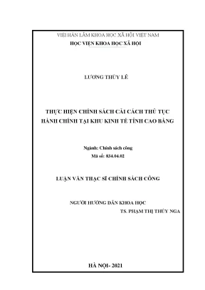 Luận văn thạc sĩ thực hiện chính sách cải cách thủ tục hành chính tại khu kinh tế tỉnh cao bằng