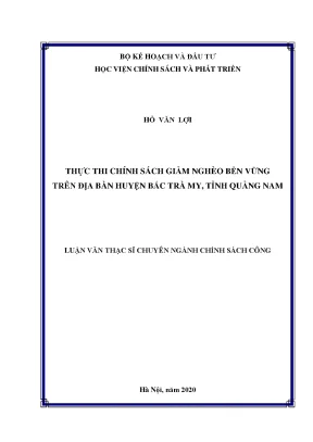 Luận văn thạc sĩ thực thi chính sách giảm nghèo bền vững trên địa bàn huyện bắc trà my tỉnh quảng nam