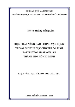 Luận văn thạc sĩ biện pháp nâng cao lượng vận động trong giờ thể dục cho trẻ 5 6 tuổi tại trường mầm non 19 5 thành phố hồ chí minh