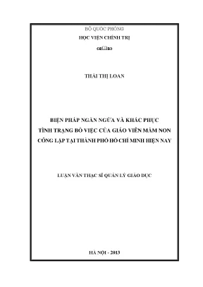 Luận văn thạc sĩ biện pháp ngăn ngừa và khắc phục tình trạng bỏ việc của giáo viên mầm non công lập tại thành phố hồ chí minh hiện nay