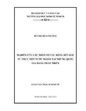 Luận văn thạc sĩ nghiên cứu các nhân tố tác động đến đầu tư trực tiếp nước ngoài tại những quốc gia đang phát triển