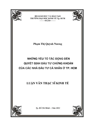 Luận văn thạc sĩ những yếu tố tác động đến quyết định đầu tư chứng khoán của các nhà đầu tư cá nhân ở tphcm luận văn thạc sĩ