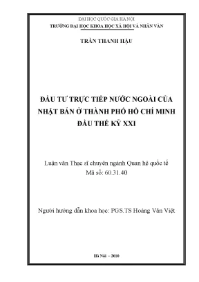 Luận văn thạc sĩ đầu tư trực tiếp nước ngoài của nhật bản ở thành phố hồ chí minh đầu thế kỷ xxi
