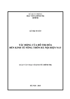 Luận văn thạc sĩ tác động của đô thị hoá đến kinh tế nông thôn hà nội hiện nay