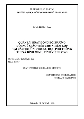Luận văn thạc sĩ quản lý hoạt động bồi dưỡng đội ngũ giáo viên chủ nhiệm lớp tại các trường trung học phổ thông thị xã bình minh tỉnh vĩnh long