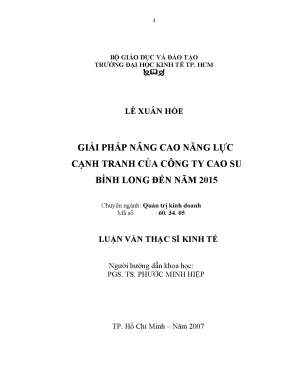 Luận văn thạc sĩ giải pháp nâng cao năng lực cạnh tranh của công ty cao su bình long đến năm 2015