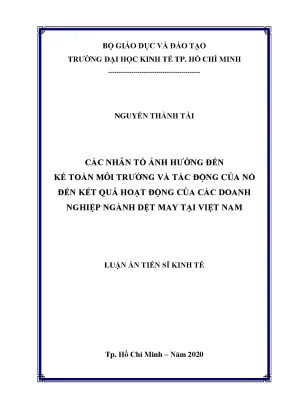 Luận văn thạc sĩ các nhân tố ảnh hưởng đến kế toán môi trường và tác động của nó đến kết quả hoạt động cùa các doanh nghiệp ngành dệt may tại việt nam