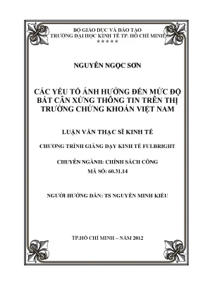Luận văn thạc sĩ các yếu tố ảnh hưởng đến mức độ bất cân xứng thông tin trên thị trường chứng khoán việt nam