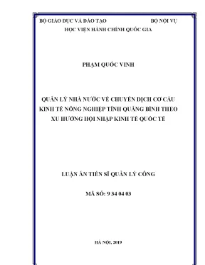 Luận án tiến sĩ quản lý nhà nước về chuyển dịch cơ cấu kinh tế nông nghiệp tỉnh quảng bình theo xu hướng hội nhập kinh tế quốc tế