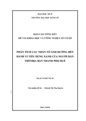Luận văn thạc sĩ phân tích các nhân tố ảnh hưởng đến hành vi tiêu dùng xanh của người dân trên địa bàn thành phố huế