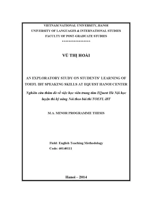 Luận văn thạc sĩ an exploratory study on students learning of toefl ibt speaking skills at equest hanoi center