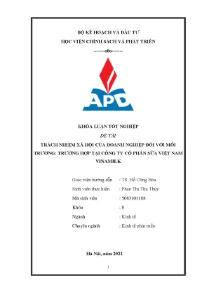 Luận văn tốt nghiệp trách nhiệm xã hội của doanh nghiệp đối với môi trường trường hợp tại công ty cổ phần sữa việt nam vinamilk