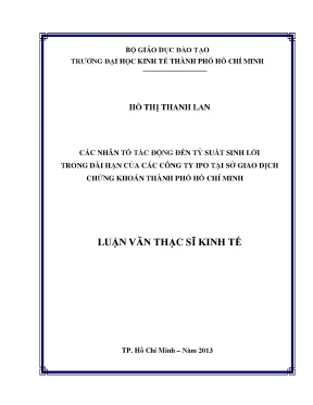 Luận văn thạc sĩ các nhân tố tác động đến tỷ suất sinh lời trong dài hạn của các công ty ipo tại sở giao dịch chứng khoán tphcm