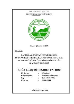 Luận văn tốt nghiệp ðánh giá công tác chuyển quyền sử dụng ðất trên ðịa bàn phường lương sơn thành phố sông công tỉnh thái nguyên giai đoạn 2015 2017