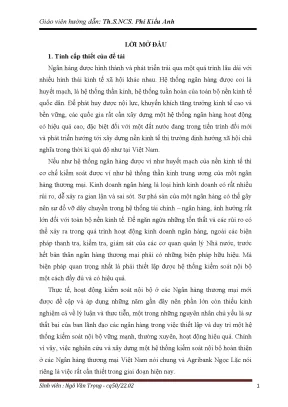Luận văn tốt nghiệp hoàn thiện hệ thống kiểm soát nội bộ tại ngân hàng nông nghiệp và phát triển nông thôn chi nhánh ngọc lặc thanh hóa