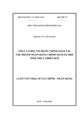Luận văn thạc sĩ chất lượng tín dụng chính sách tại chi nhánh ngân hàng chính sách xã hội tỉnh thừa thiên huế