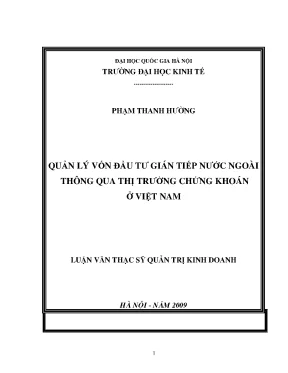 Luận văn thạc sĩ quản lý vốn đầu tư gián tiếp nước ngoài thông qua thị trường chứng khoán ở việt nam