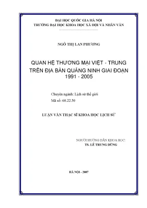 Luận văn thạc sĩ quan hệ thương mại việt trung trên địa bàn quảng ninh giai đoạn 1991 2005