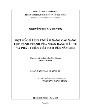 Luận văn thạc sĩ một số giải pháp nhằm nâng cao năng lực cạnh tranh của ngân hàng đầu tư và phát triển việt nam đến năm 2015 luận văn thạc sĩ