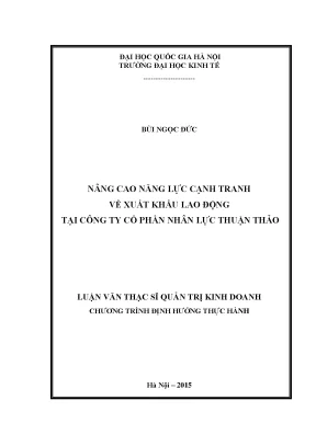 Luận văn thạc sĩ nâng cao năng lực cạnh tranh về xuất khẩu lao động tại công ty cổ phần nhân lực thuận thảo