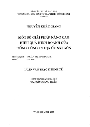 Luận văn thạc sĩ một số giải pháp nâng cao hiệu quả kinh doanh của tổng công ty địa ốc sài gòn luận văn thạc sĩ