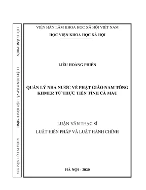 Luận án tiến sĩ quản lý nhà nước về phật giáo nam tông khmer từ thực tiễn tỉnh cà mau