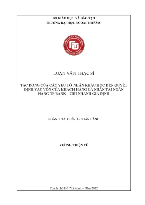 Luận văn thạc sĩ tác động của các yếu tố nhân khẩu học đến quyết định vay vốn của khách hàng cá nhân tại ngân hàng tp bank chi nhánh gia định