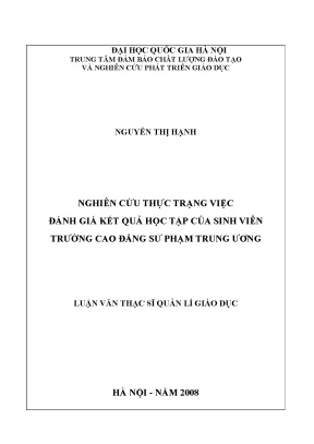 Luận văn thạc sĩ nghiên cứu thực trạng việc đánh giá kết quả học tập của sinh viên trường cao đẳng sư phạm trung ương