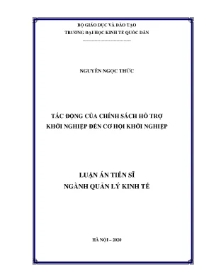 Luận án tiến sĩ tác động của chính sách hỗ trợ khởi nghiệp đến cơ hội khởi nghiệp