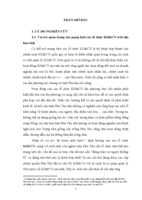 Luận văn thạc sĩ biện pháp gắn kết mạng lưới tổ chức khoa học và công nghệ theo định hướng phát triển kinh tế xã hội ở địa phương nghiên cứu trường hợp tỉnh phú thọ