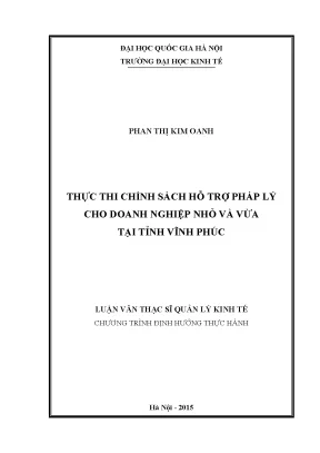 Luận văn thạc sĩ thực thi chính sách hỗ trợ pháp lý cho doanh nghiệp nhỏ và vừa tại tỉnh vĩnh phúc