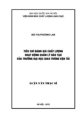 Luận văn thạc sĩ tiêu chí đánh giá chất lượng hoạt động quản lý đào tạo của trường đại học giao thông vận tải
