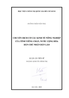 Luận án tiến sĩ chuyển dịch cơ cấu kinh tế nông nghiệp của tỉnh viêng chăn nước cộng hòa dân chủ nhân dân lào