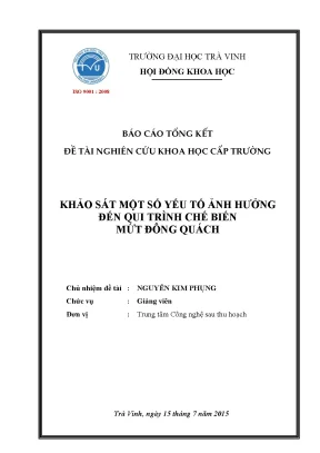 Luận án tiến sĩ khảo sát một số yếu tố ảnh hưởng đến quy trình chế biến mứt đông quách