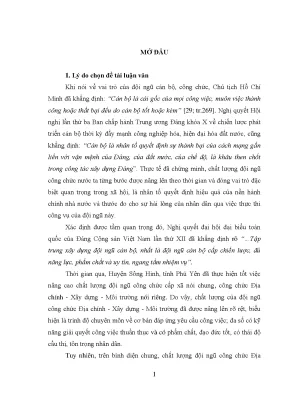 Luận án chất lượng công chức địa chính xây dựng môi trường cấp xã trên địa bàn huyện sông hinh tỉnh phú yên