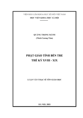 Luận văn thạc sĩ phật giáo tỉnh bến tre thế kỷ xviii xix