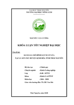 Luận văn tốt nghiệp đánh giá mô hình sản xuất lúa tại xã sơn phú huyện định hóa tỉnh thái nguyên
