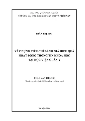 Luận văn thạc sĩ xây dựng tiêu chí đánh giá hiệu quả hoạt động thông tin khoa học tại học viện quân y
