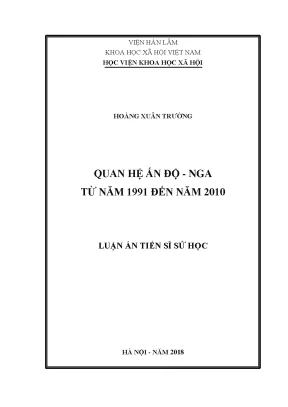 Luận án tiến sĩ quan hệ ấn độ nga từ năm 1991 đến năm 2010