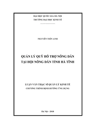 Luận văn thạc sĩ quản lý quỹ hỗ trợ nông dân tại hội nông dân tỉnh hà tĩnh