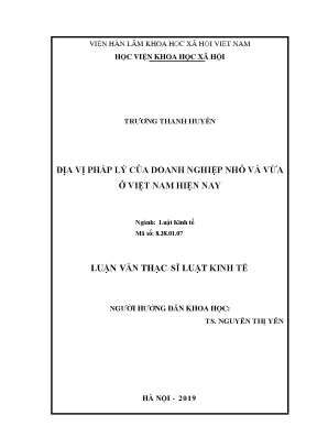 Luận án tiến sĩ địa vị pháp lý của doanh nghiệp nhỏ và vừa ở việt nam hiện nay