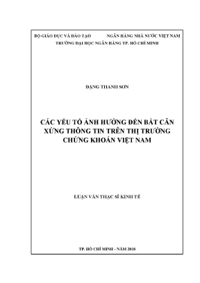 Luận văn thạc sĩ các yếu tố ảnh hưởng đến bất cân xứng thông tin trên thị trường chứng khoán việt nam