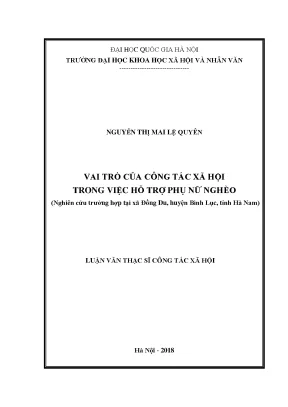 Luận văn thạc sĩ vai trò của công tác xã hội trong việc hỗ trợ phụ nữ nghèo nghiên cứu trường hợp tại xã đồng du huyện bình lục tỉnh hà nam