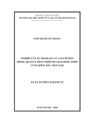 Luận án tiến sĩ nghiên cứu sự tham gia của người dân trong quản lý phát triển du lịch nông thôn vùng đông bắc việt nam