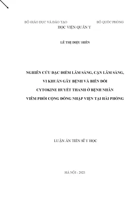 Luận án nghiên cứu đặc điểm lâm sàng cận lâm sàng vi khuẩn gây bệnh và biến đổi cytokine huyết thanh ở bệnh nhân viêm phổi cộng đồng nhập viện tại hải phòng