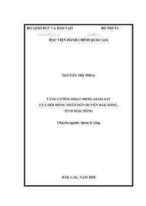 Luận văn thạc sĩ tăng cường hoạt động giám sát của hội đồng nhân dân huyện đắk song tỉnh đắk nông