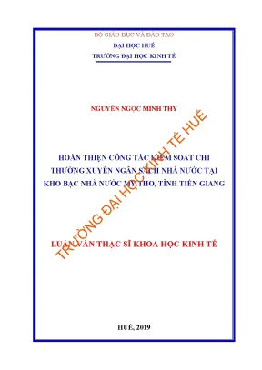 Luận văn thạc sĩ hoàn thiện công tác kiểm soát chi thường xuyên nsnn tại kho bạc nhà nước mỹ tho tỉnh tiền giang