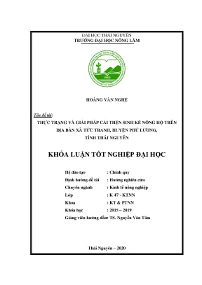 Luận văn tốt nghiệp thực trạng và giải pháp cải thiện sinh kế nông hộ trên địa bàn xã tức tranh huyện phú lương tinh thái nguyên